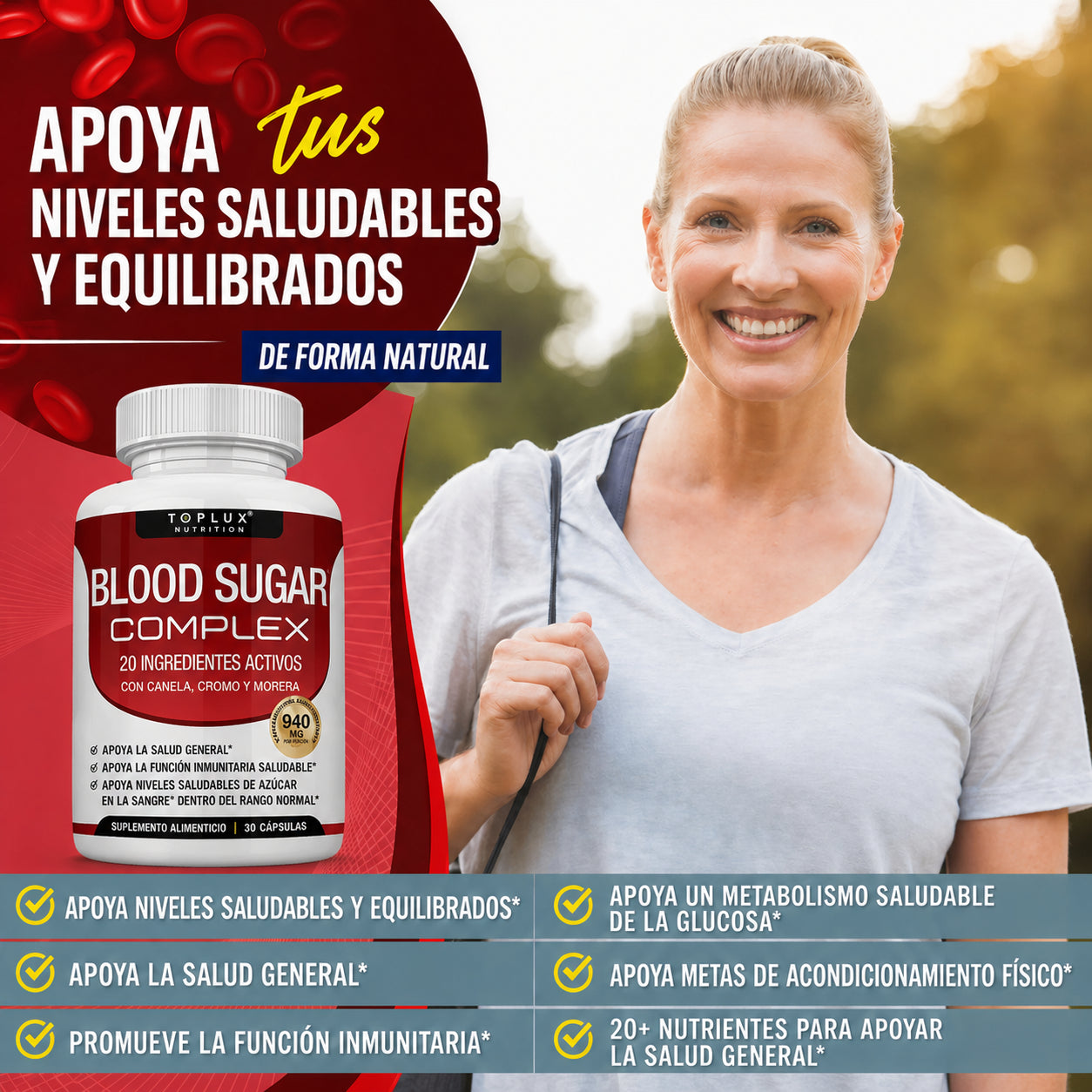 Mujer saludable con Blood Sugar Complex