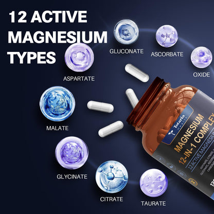 Complejo de Magnesio Totaria 12 en 1 (700mg) - Sueño Profundo y Alivio Muscular - 120 Cápsulas.