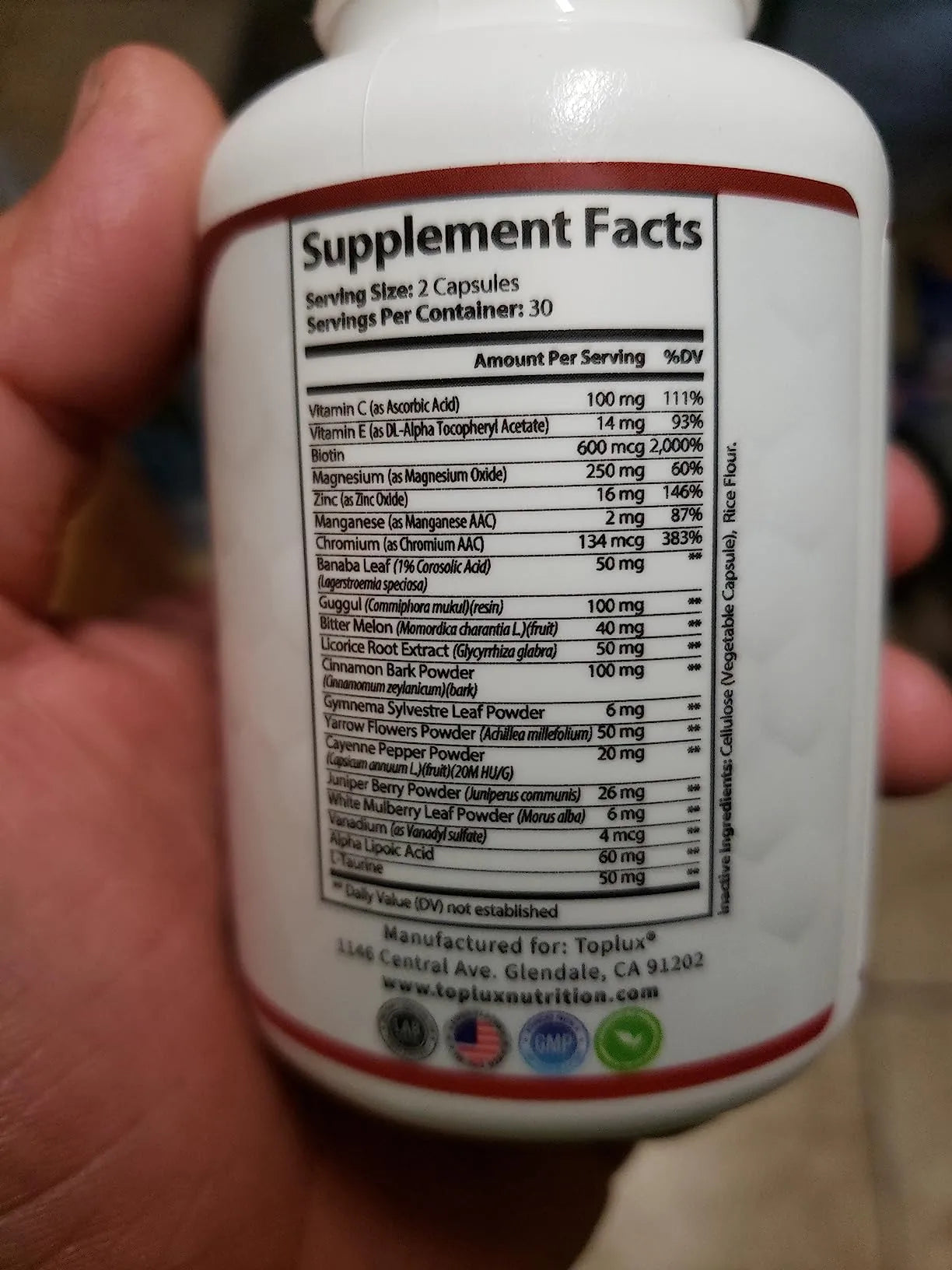 Tabla nutricional Blood Sugar Complex — 20+ ingredientes activos